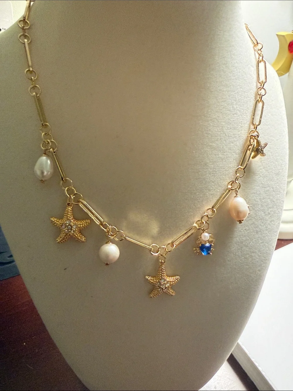 kate spade Gold Starfish Necklace with Pearl and Blue Crystal Charm